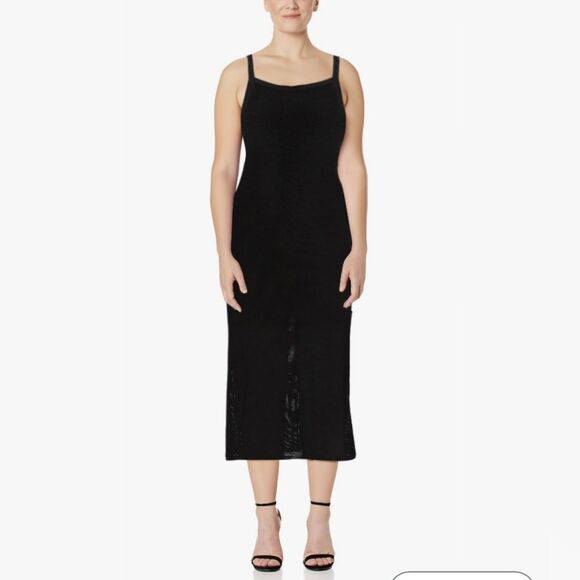 Theory Textured Knit Pointelle Midi Dress Sleeveless Straight Fit Black M NWT - Picture 2 of 14